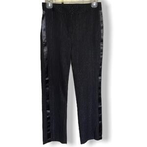 KC Parker Girls Pants Sz 14 Black Woven Tuxedo Style Metallic‎ Silver Stripe NEW